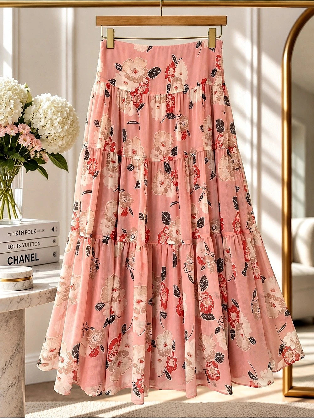 Lauren Ralph Lauren Pink Floral Tiered Maxi Skirt Size 4